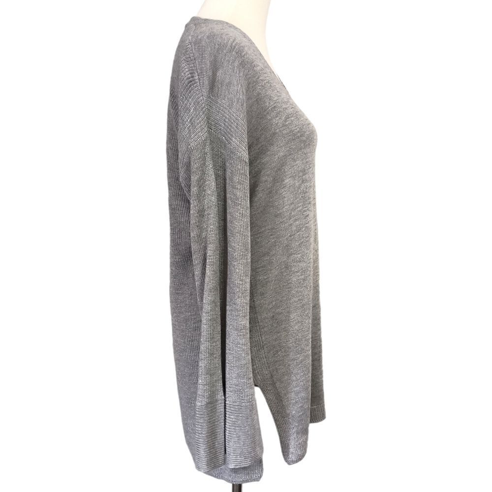 Joan Vass Cashmere Cozy Sweater M Relaxed Gray Bell Sleeves V Neck Quiet Luxury - Picture 2 of 16